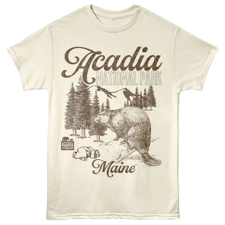 Vintage style Acadia National Park Maine graphic tee for outdoor lovers.