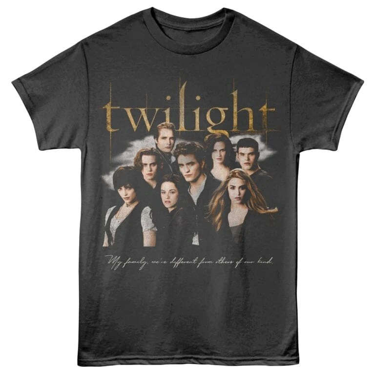 Twilight movie fandom T-shirt featuring characters from the Twilight series.