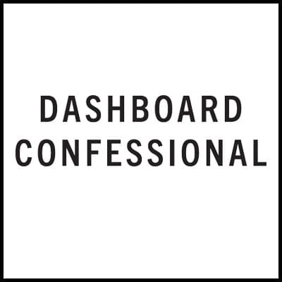 A minimalist black and white "Dashboard Confessional" T-shirt graphic for music fans.