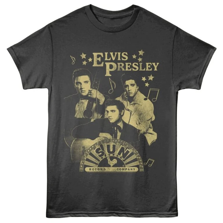 Elvis Presley Triple Threat Men's T Shirt Charcoal