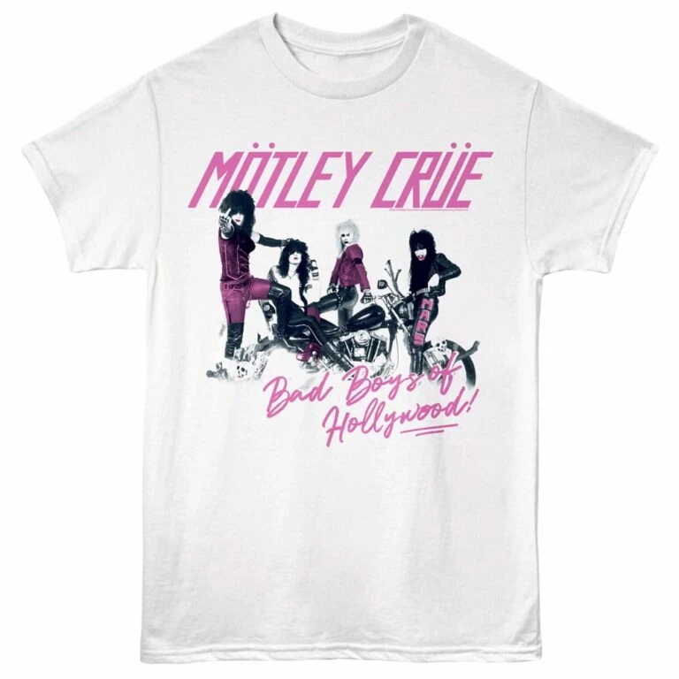 Motley Crue Bad Boys of Hollywood Men's T Shirt White