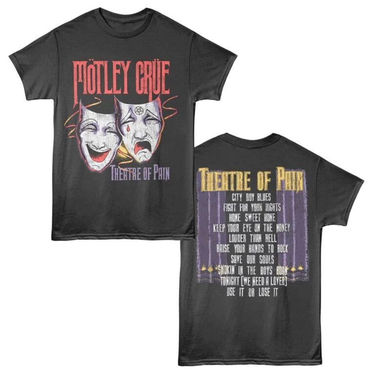 Motley Crue Theatre of Pain Tracklist Men's T Shirt Charcoal