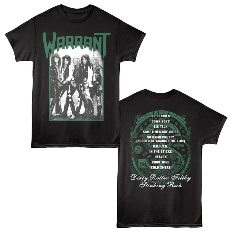 Warrant Dirty Rotten Filthy Stinking Rich Tracklist Men's T Shirt Black