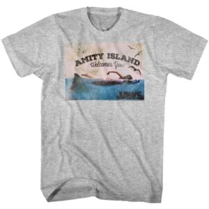 Jaws Amity Island Welcomes You Gray T-Shirt