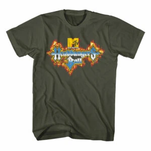 Graphic t-shirt featuring MTV Headbanger's Ball logo with fiery design.