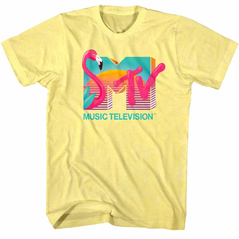 MTV Flamingo Sunset Logo Men's T Shirt Yellow Heather