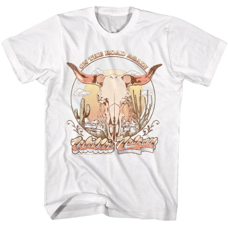 Willie Nelson On The Road Again Steer Skull Men's T Shirt