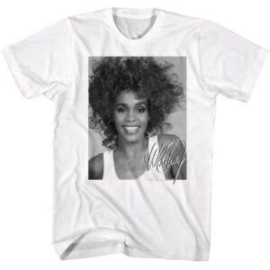 Black and white graphic tee featuring a woman with natural curly hair and a signature design.