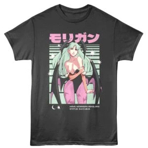 Anime-inspired monster girl graphic t-shirt featuring a succubus character with wings and green hair.