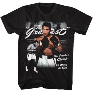Boxing legend T-shirt with Muhammad Ali graphic design, quotes, and achievements for sports fans.