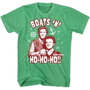 Festive holiday T-shirt featuring classic TV characters, perfect for Christmas or boat lovers.