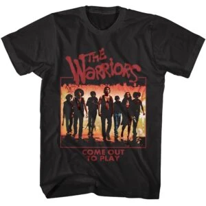 Vibrant graphic T-shirt showcasing diverse women, "The Warriors" movie theme, and an empowering streetwear look for fans and trendsetters.