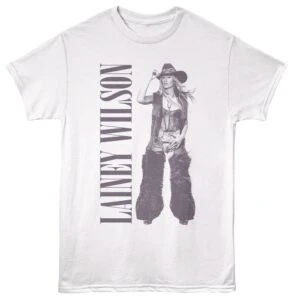 Cowgirl graphic tee with Western-inspired design featuring a woman in cowboy hat, rugged boots, and bold text.