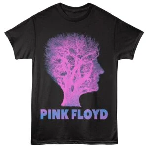 Graphic t-shirt featuring Pink Floyd logo with tree and face design, perfect for music and rock band fans.