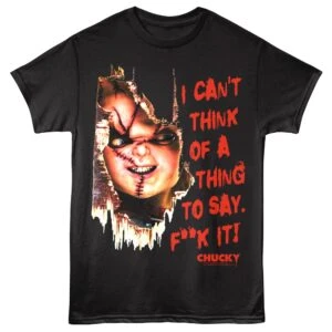 Horror Chucky T-shirt featuring iconic character with scary design for horror fans and Halloween costumes.