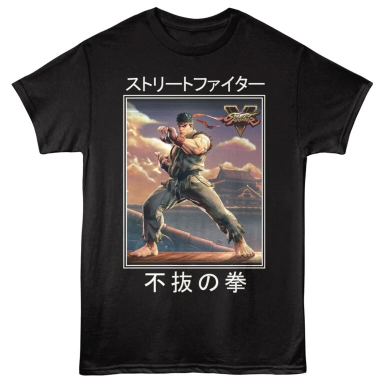 Street Fighter 5 Ryu on Rooftop Men's T Shirt Black