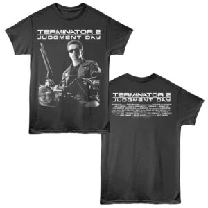 Black T-shirt featuring Terminator 2 Judgment Day graphic print.