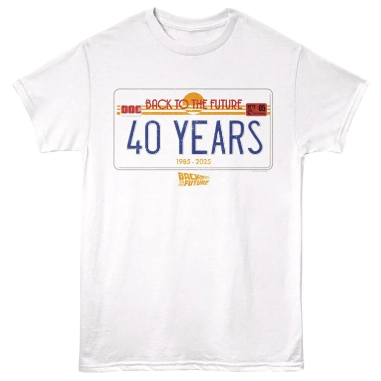 Back to the Future 40 Years Plate Men's T Shirt White