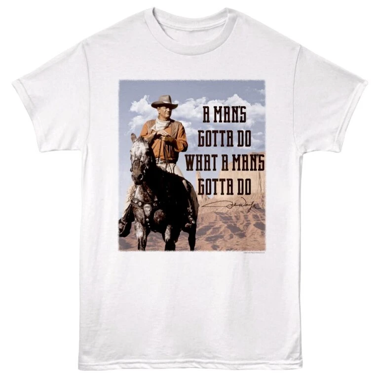 John Wayne Signature Cowboy Men's T Shirt White