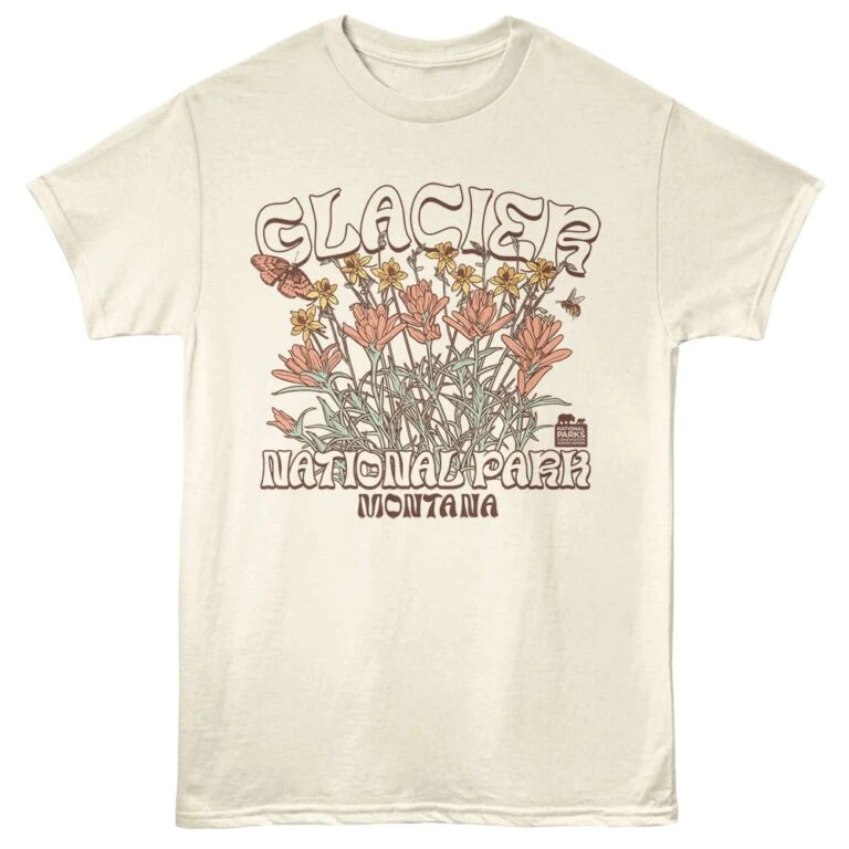 Glacier Montana Wildflowers Men's T Shirt Ivory