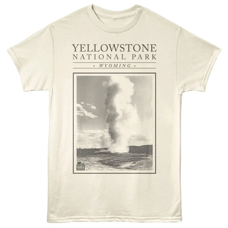 Yellowstone Wyoming Geyser Men's T Shirt Ivory