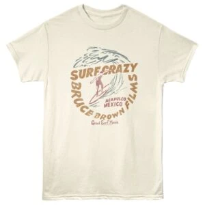 Vintage surf T-shirt with wave and surfer design from Acapulco Mexico. Perfect for surf lovers and beach enthusiasts.
