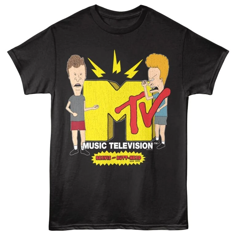 Beavis and Butthead Rockin Out to MTV Men's T Shirt Black