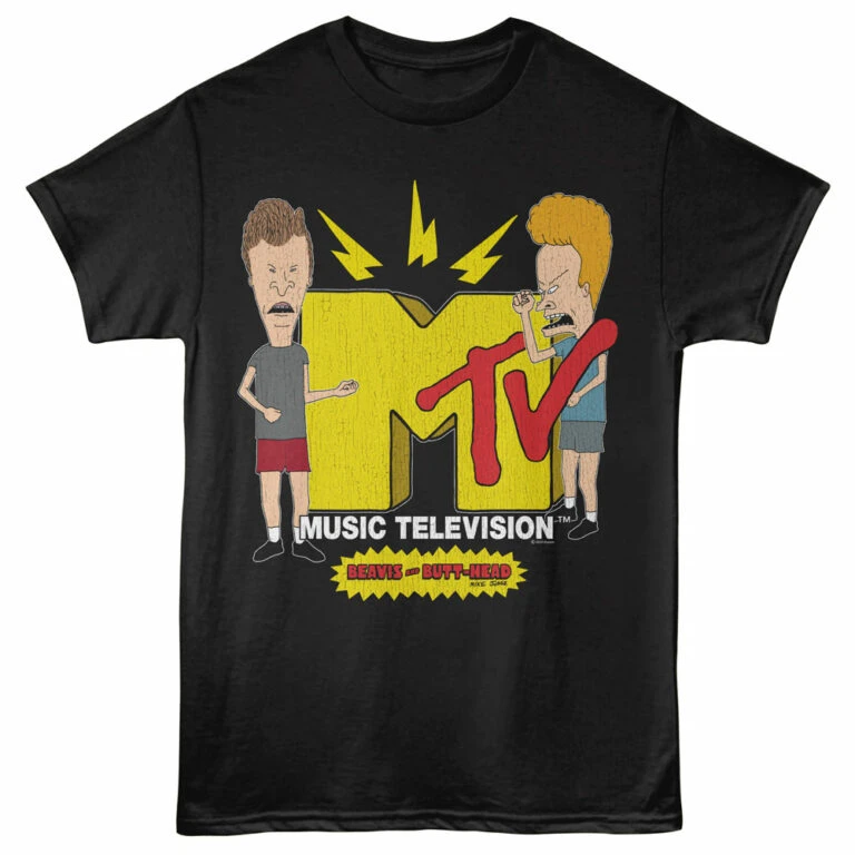 Beavis and Butthead Rockin Out to MTV Men's T Shirt Black