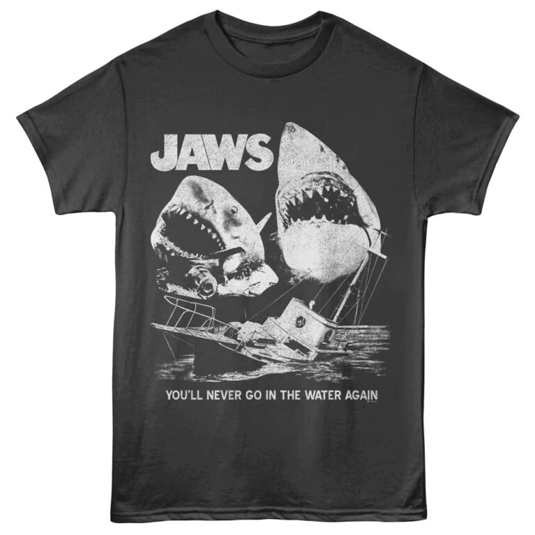 Jaws You'll Never go in the Water Again Men's T Shirt Charcoal