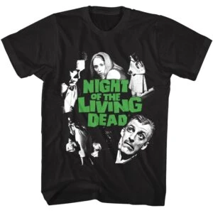 Horror movie themed T-shirt with "Night of the Living Dead" graphic, perfect for fans of classic zombie films.