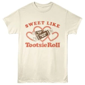 Fun vintage style Tootsie Roll graphic t-shirt for candy lovers and retro fashion fans.