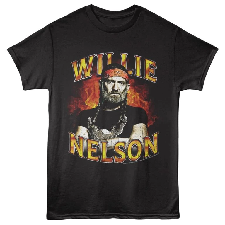 Willie Nelson Flames Men's T Shirt Black
