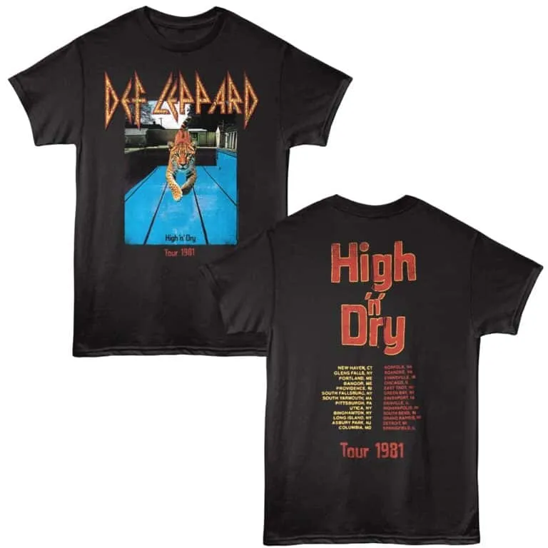 Def Leppard High n Dry Tour 81 Cities Men's T Shirt Black