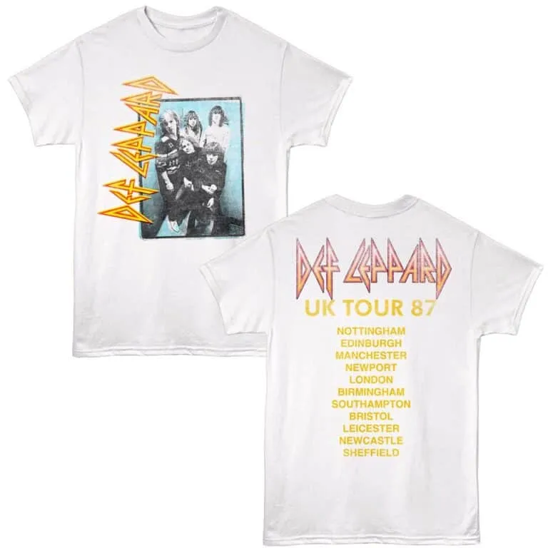 Def Leppard UK Tour 1987 Cities Men's T Shirt White