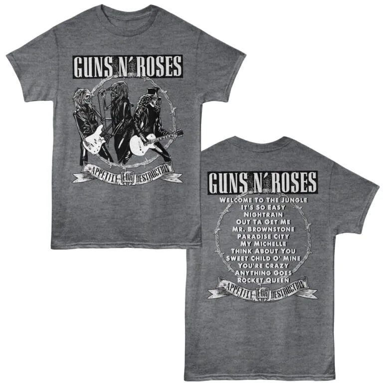 Guns N Roses Appetite For Destruction Tracklist Men's T Shirt Charcoal Heather