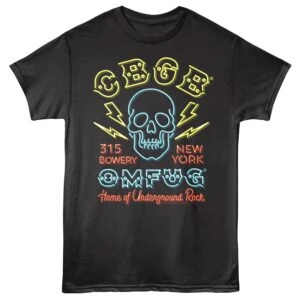 CBGB OMFUG Skull Neon Sign Men’s T Shirt