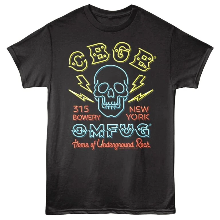 CBGB OMFUG Skull Neon Sign Men’s T Shirt