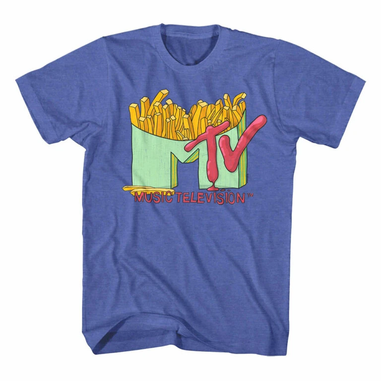 MTV French Fries Logo Men's T Shirt Blue Heather