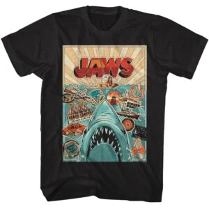 Jaws Retro Stickers Men’s T Shirt