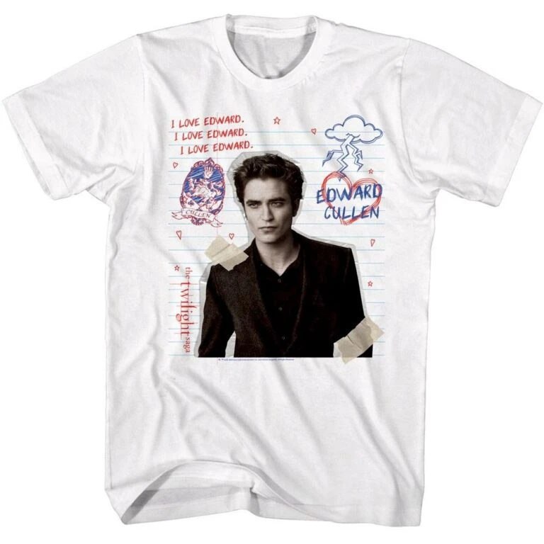 Twilight I Love Edward Notebook Doodles Men’s T Shirt