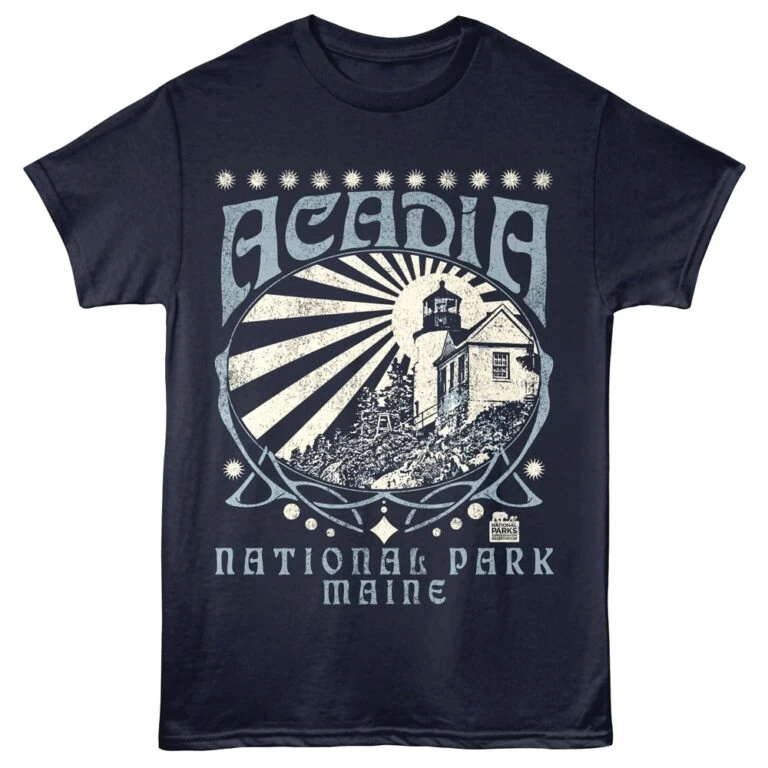 Acadia Lighthouse Shining Men's T Shirt Navy