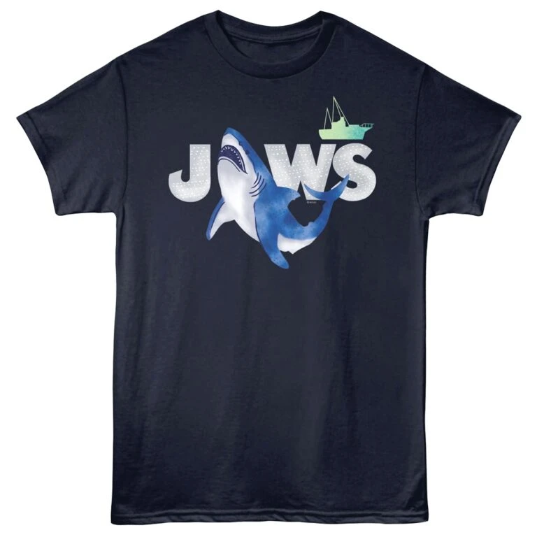Jaws Watercolor Shark Men's T Shirt Navy