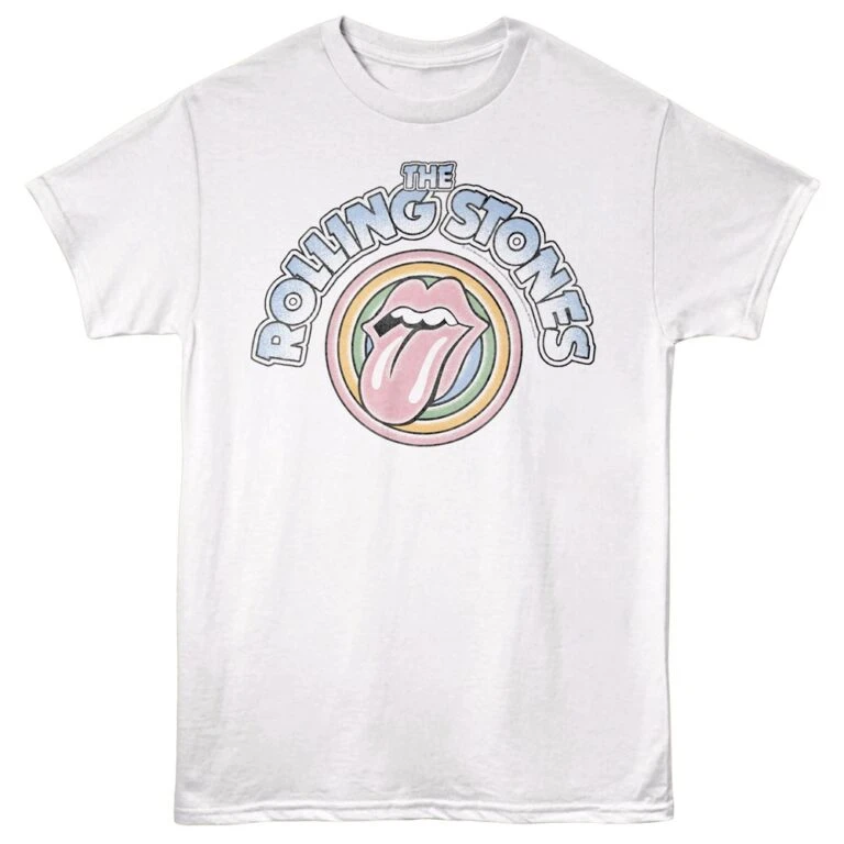 Rolling Stones Rainbow Lips Men's T Shirt White
